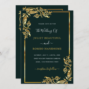 Golden Leaves Framed Modern Wedding Invitation