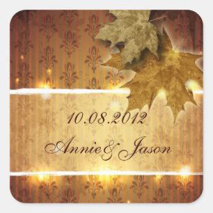 Golden Leaves glamourous Fall Wedding favour Square Sticker