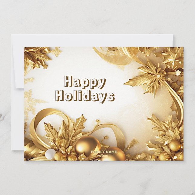 Golden Leaves Holiday Christmas Card (Front)