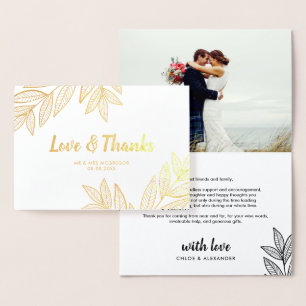 Golden Leaves Love & Thanks Wedding Photo Foil Card