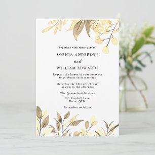 Golden Leaves Modern Gold Wedding Invitation