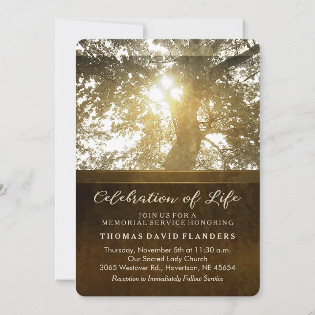 Golden Leaves Nostalgia Memorial Service Invite (Front)