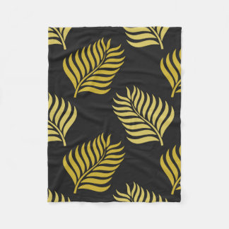 Golden leaves on black background blanket. fleece blanket