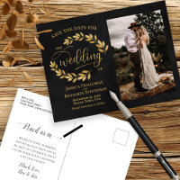 Golden Leaves on Black Photo Wedding Save the Date
