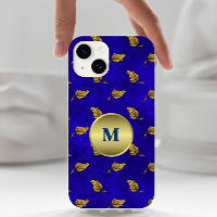 Golden Leaves on Blue Velvet Monogrammed