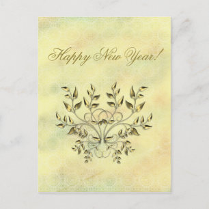 Golden leaves on branches holiday postcard