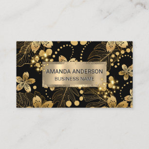 Golden Leaves Pattern Sparkle Business Card