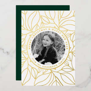 Golden Leaves Photo Foil Holiday Card