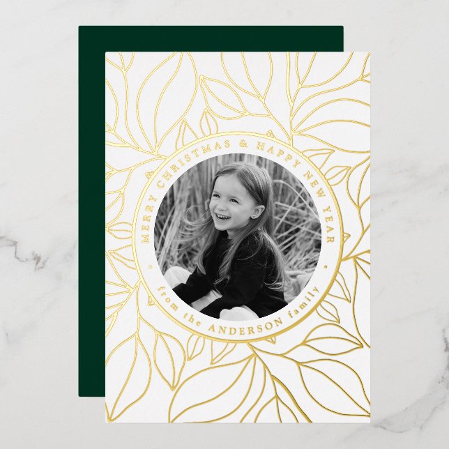 Golden Leaves Photo Foil Holiday Card (Front/Back)