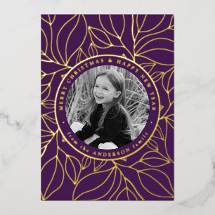 Golden Leaves Photo Foil Holiday Card