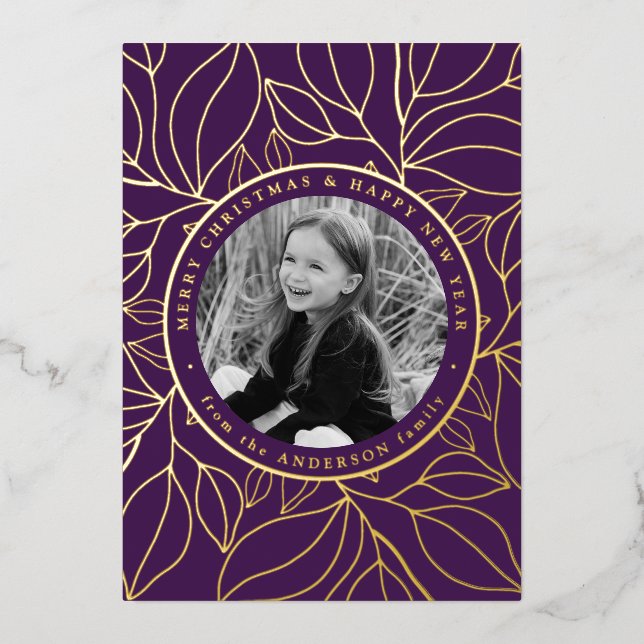 Golden Leaves Photo Foil Holiday Card (Front)