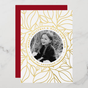 Golden Leaves Photo Foil Holiday Card