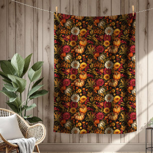 Golden Leaves & Pumpkin-Print Festive Touch Fleece Blanket