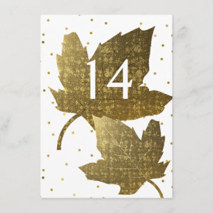 Golden Leaves Wedding Reception Table Number