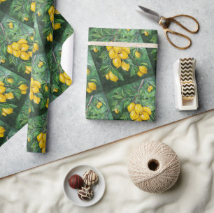 Golden Lemons on a Winter's Day by Alfred Fox Wrapping Paper