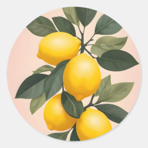 Golden Lemons on Green Classic Round Sticker