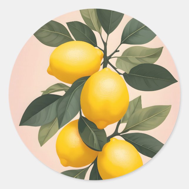 Golden Lemons on Green Classic Round Sticker (Front)