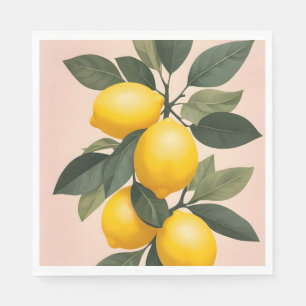Golden Lemons on Green Napkin