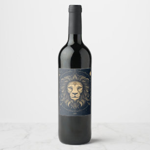 Golden Leo Zodiac Astrology Design Wine Label