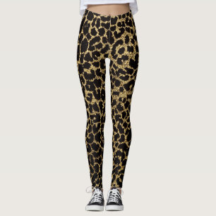 Golden Leopard: Black Fabric Luxury. Leggings