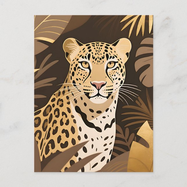 Golden Leopard Jungle Boho Wildlife  Postcard (Front)