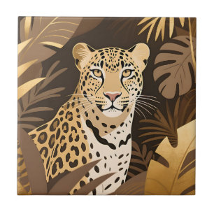 Golden Leopard Jungle Boho Wildlife Tile