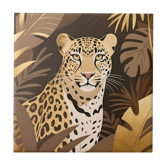 Golden Leopard Jungle Boho Wildlife  Tile (Front)