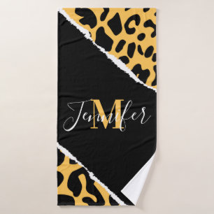 Golden Leopard Print Bath Towel