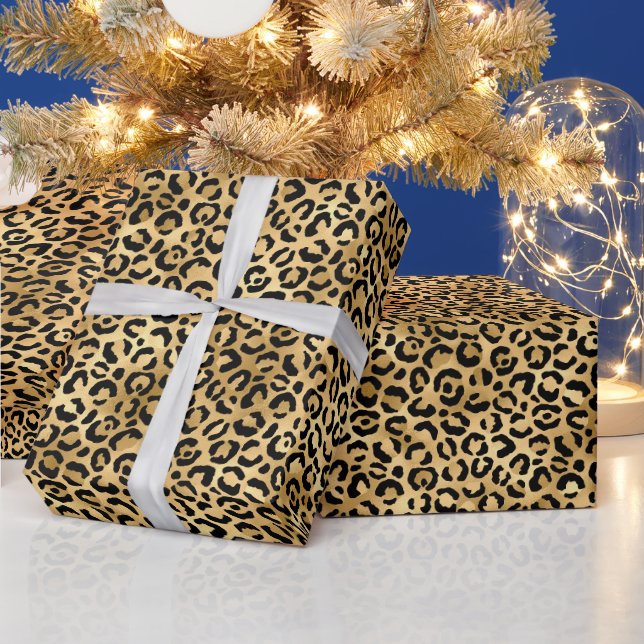 Golden Leopard Print | Bold Wild Animal Pattern Wrapping Paper (Holidays)