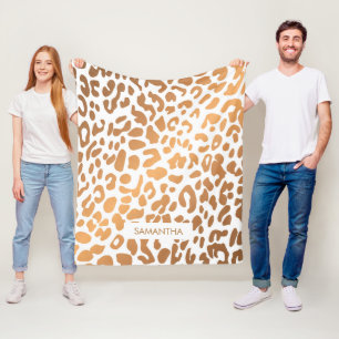 Golden Leopard Print Fleece Blanket