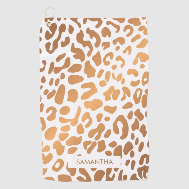 Golden Leopard Print Golf Towel (Front)