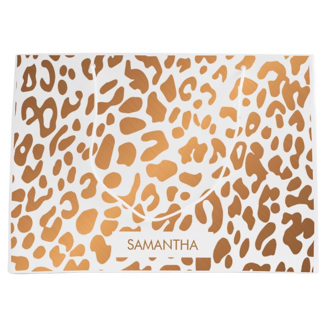 Golden Leopard Print Large Gift Bag (Front)
