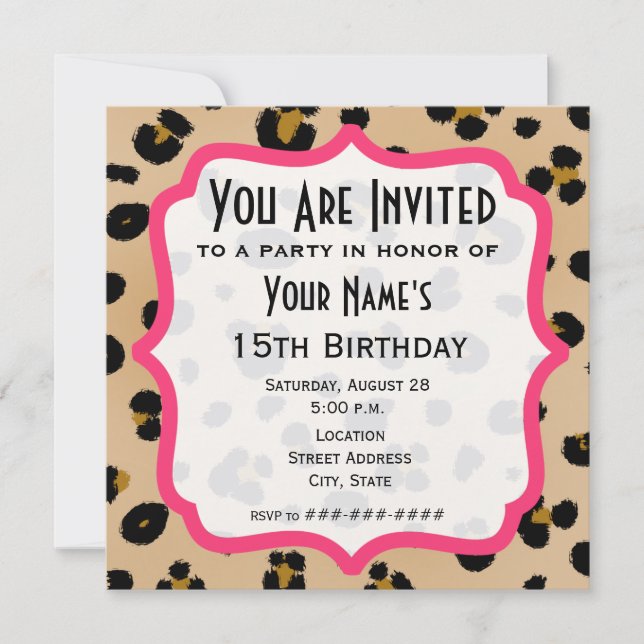 Golden Leopard Print Party Invitation (Front)