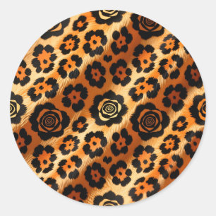 Golden Leopard Rose Animal Print Classic Round Sticker