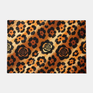 Golden Leopard Rose Animal Print Doormat