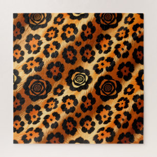 Golden Leopard Rose Animal Print Jigsaw Puzzle