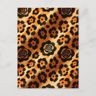 Golden Leopard Rose Animal Print Postcard