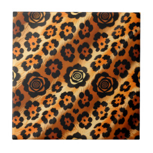 Golden Leopard Rose Animal Print Tile