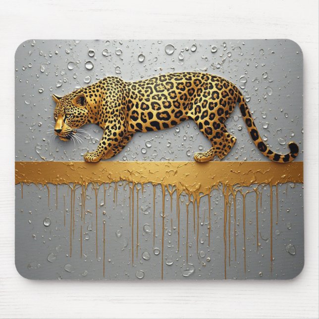 Golden Leopard With Dripping Paint Effect 🐆 Mouse Mat (Front)