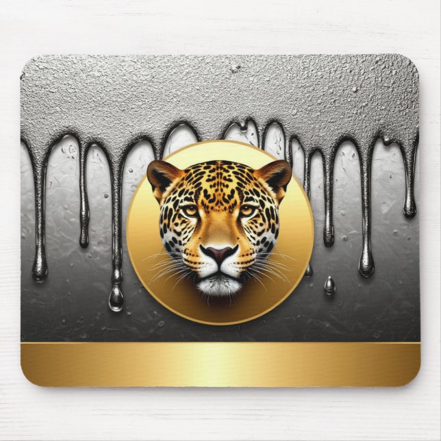 Golden Leopard With Water Drop Details 🐆 Mouse Mat (Front)