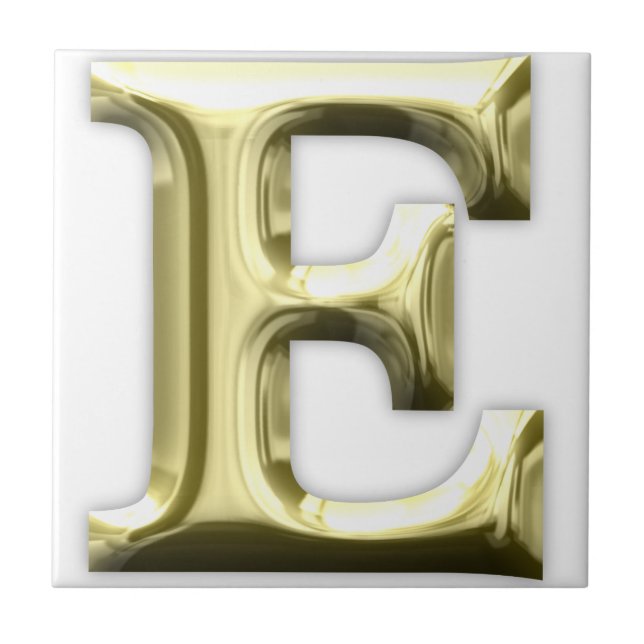 Golden Letter E Shiny Gold Alphabet Tile (Front)