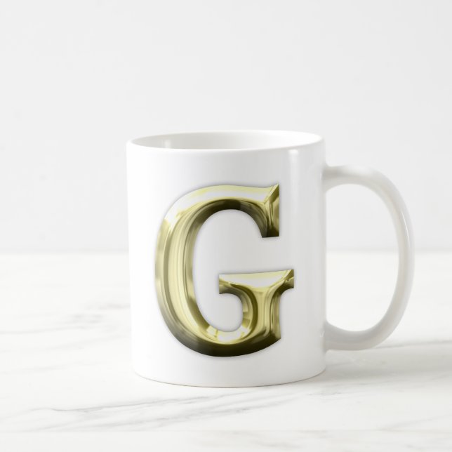 Golden Letter G Shiny Gold Alphabet Coffee Mug (Right)