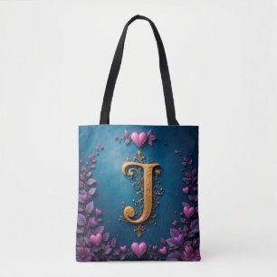 Golden Letter J Love Nature Inspired Monogram ✨ Tote Bag