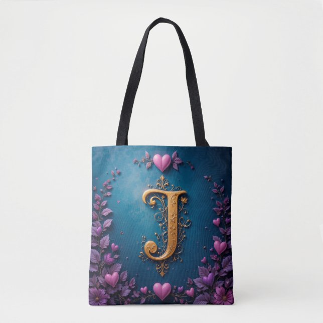 Golden Letter J Love Nature Inspired Monogram ✨ Tote Bag (Front)