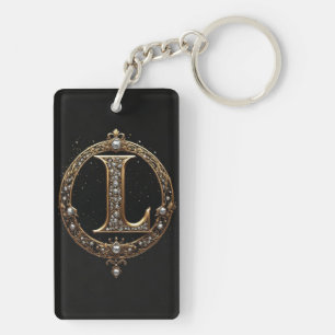 Golden Letter L With Gemstones Baroque Embellishme Key Ring
