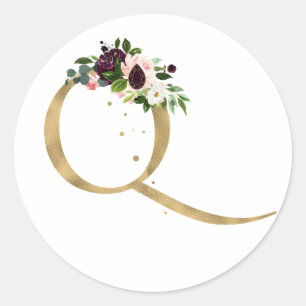 Golden letter MONOGRAMM boho burgundy flowers  Cla Classic Round Sticker