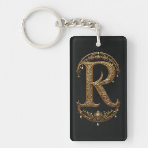 Golden Letter R With Gemstones Baroque Embellishme Key Ring