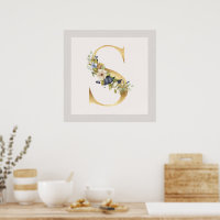Golden Letter S Flora Trim Poster