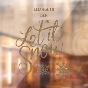 Golden letters snow Christmas spell Window Cling