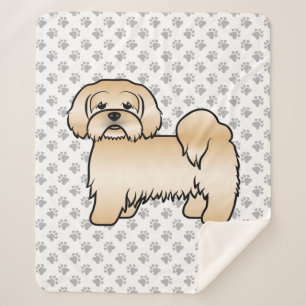 Golden Lhasa Apso Cute Cartoon Dog Illustration Sherpa Blanket